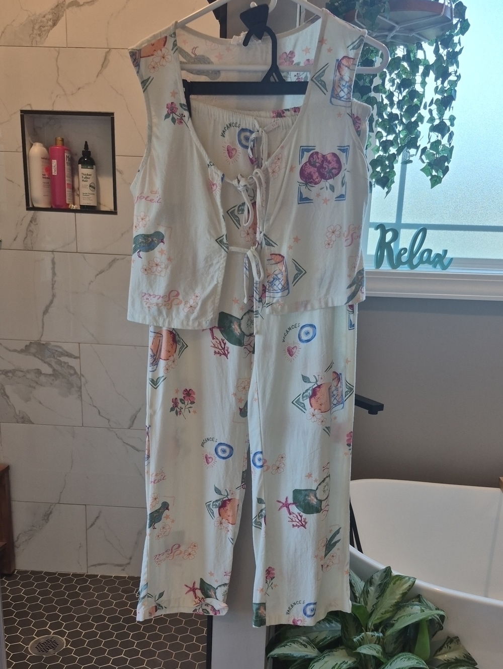CAbi Cream Floral & Seashell Wide-Leg Jumpsuit with Tie Front